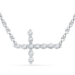 Diamond Accent Sideways Cross Necklace in 10K White Gold