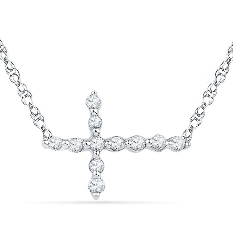 Diamond Accent Sideways Cross Necklace in 10K Gold|Peoples Jewellers