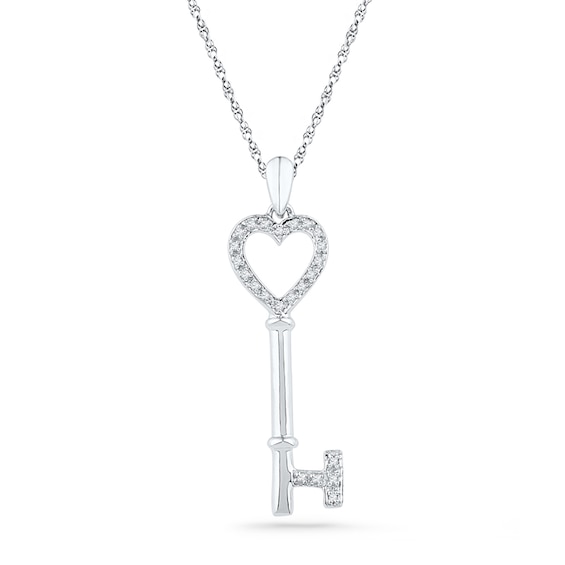 0.12 CT. T.W. Diamond Heart Top Key Pendant in Sterling Silver