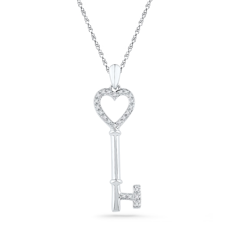 0.12 CT. T.W. Diamond Heart Top Key Pendant in Sterling Silver|Peoples Jewellers