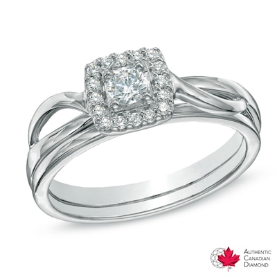 0.25 CT. T.W. Certified Canadian Diamond Square Frame Bridal Set in 14K White Gold (I/I2)