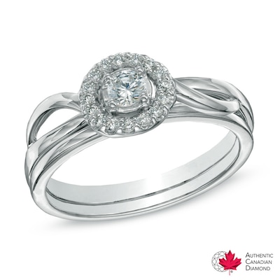 0.25 CT. T.W. Certified Canadian Diamond Frame Bridal Set in 14K White Gold (I/I2)