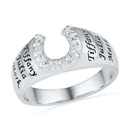 Men's Diamond Accent Horseshoe Engravable Family Ring in Sterling Silver (6 Names)