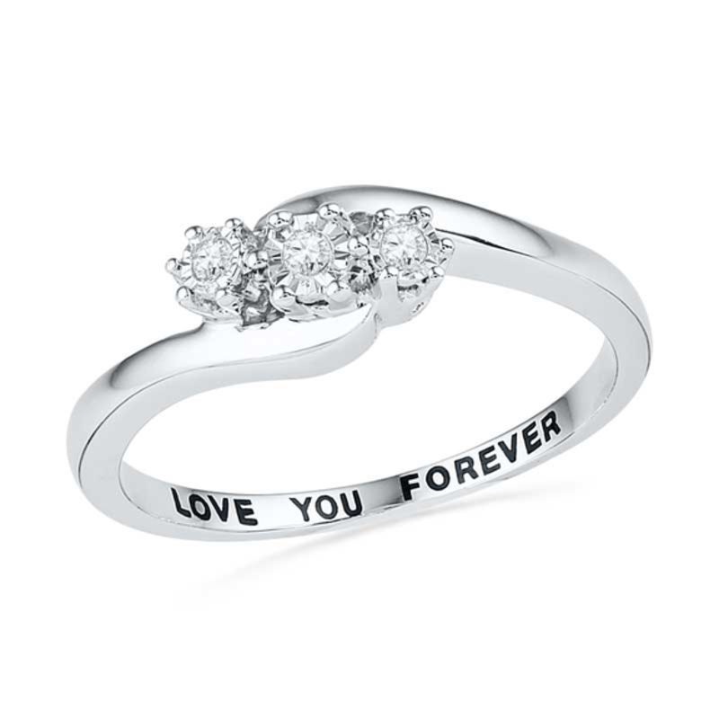 Diamond Accent Three Stone Slant Promise Ring in Sterling Silver (1 Line)|Peoples Jewellers