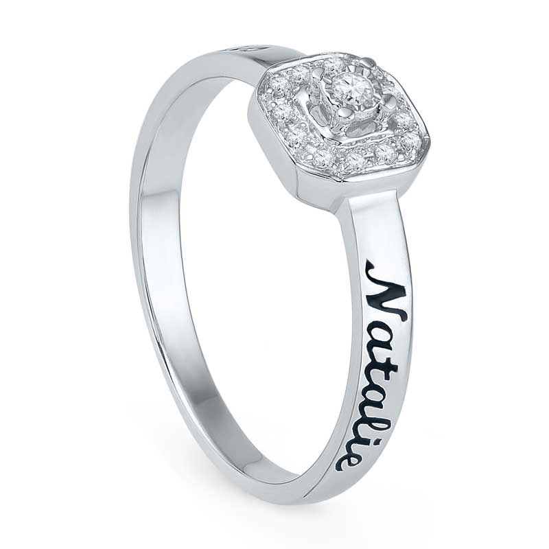 Diamond Accent Octagonal Frame Promise Ring in Sterling Silver (2 Names)|Peoples Jewellers
