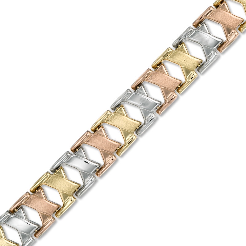 "X" Link Bracelet in 10K Tri-Tone Gold - 7.25"