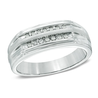 Men's 0.10 CT. T.W. Diamond Double Row Band in 10K White Gold