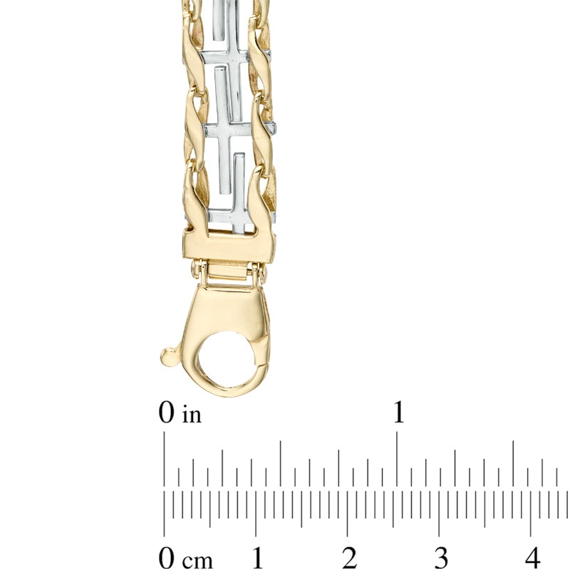 Men's Cross Railroad Bracelet in 10K Two-Tone Gold - 8.5"|Peoples Jewellers