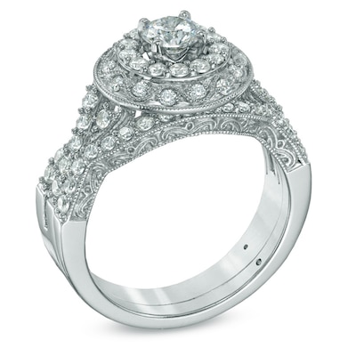 1.00 CT. T.W. Diamond Double Frame Bridal Set in 14K White Gold