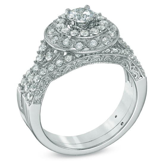 1.00 CT. T.W. Diamond Double Frame Bridal Set in 14K White Gold