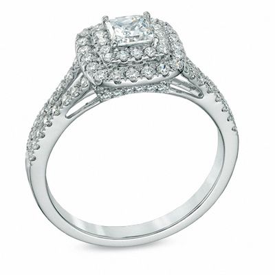 1.00 CT. T.W. Certified Canadian Diamond Double Square Frame Engagement Ring in 14K White Gold (I/I1)