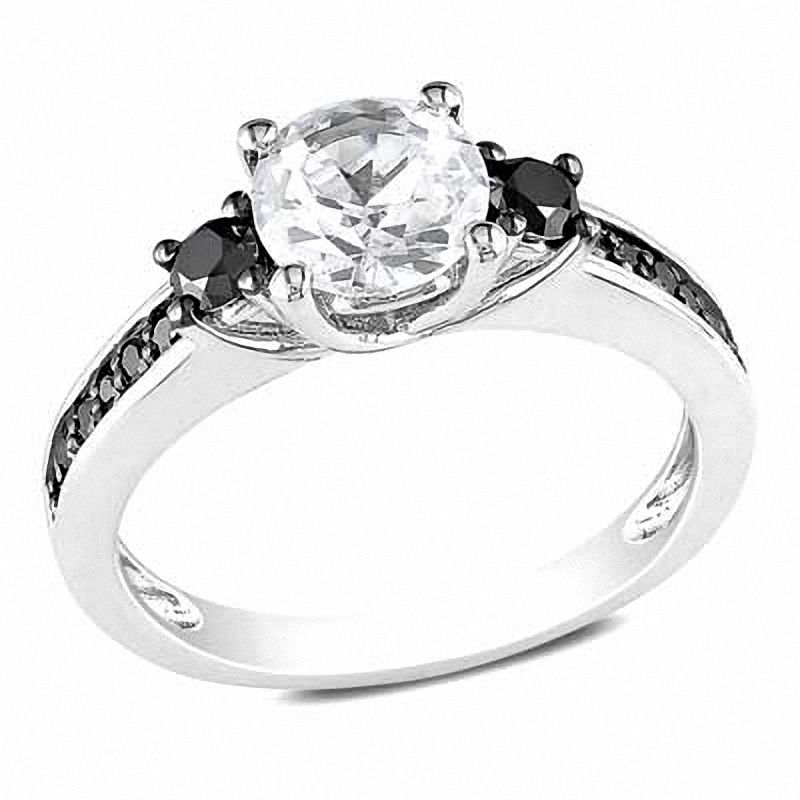 6.5mm Lab-Created White Sapphire and 0.32 CT. T.W. Black Diamond Ring in Sterling Silver|Peoples Jewellers