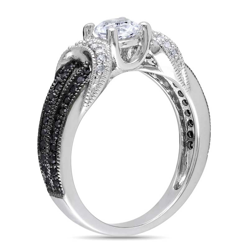 5.0mm Lab-Created White Sapphire and 0.24 CT. T.W. Enhanced Black and White Diamond Ring in Sterling Silver