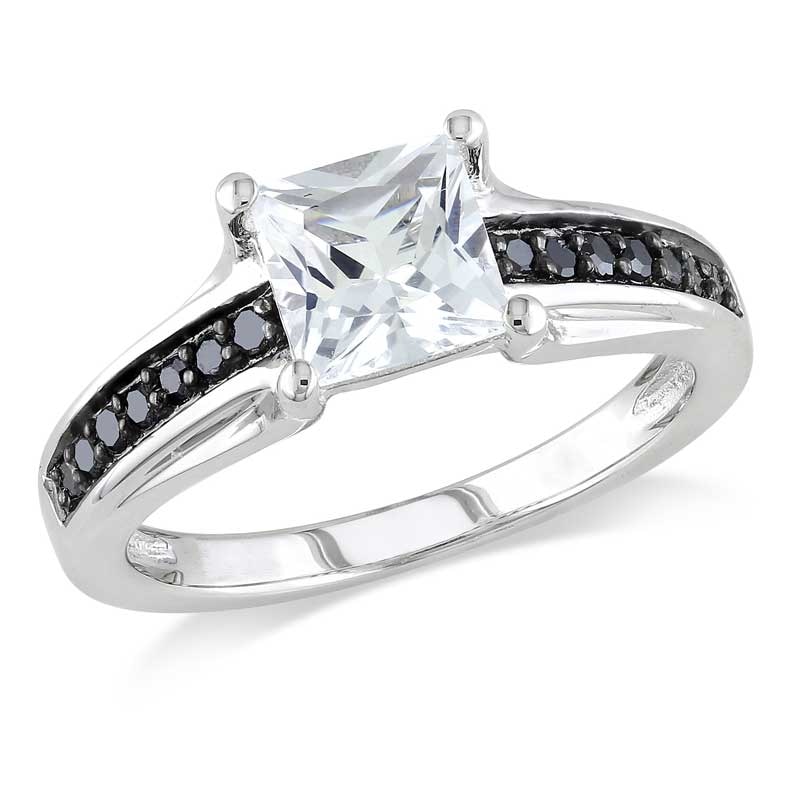 6.0mm Princess-Cut White Lab-Created Sapphire and 0.14 CT. T.W. Black Diamond Ring in Sterling Silver|Peoples Jewellers
