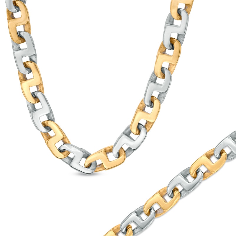 Men's Link Chain Necklace and Bracelet Set in Two-Tone Stainless Steel - 24"