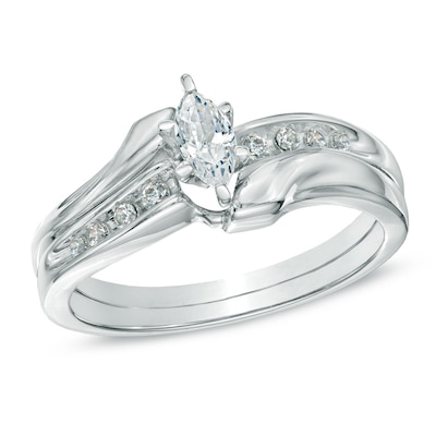 0.50 CT. T.W. Marquise Diamond Bypass Bridal Set in 10K White Gold