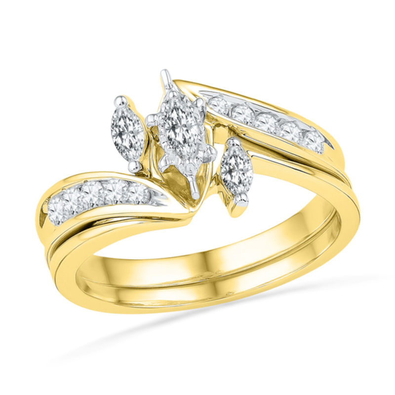 marquise diamond bridal set yellow gold