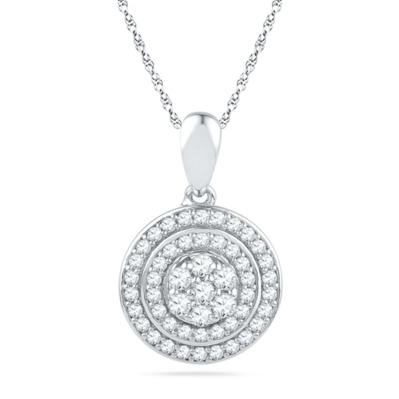0.50 CT. T.W. Diamond Cluster Double Frame Pendant in 10K White Gold|Peoples Jewellers