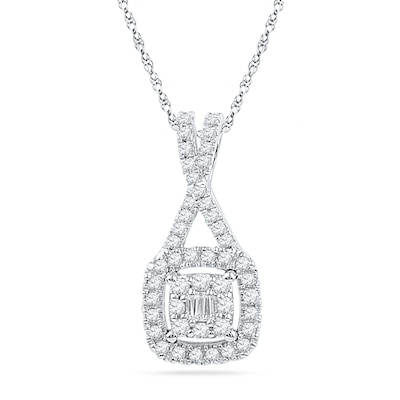 0.25 CT. T.W. Diamond Square Cluster Pendant in 10K White Gold