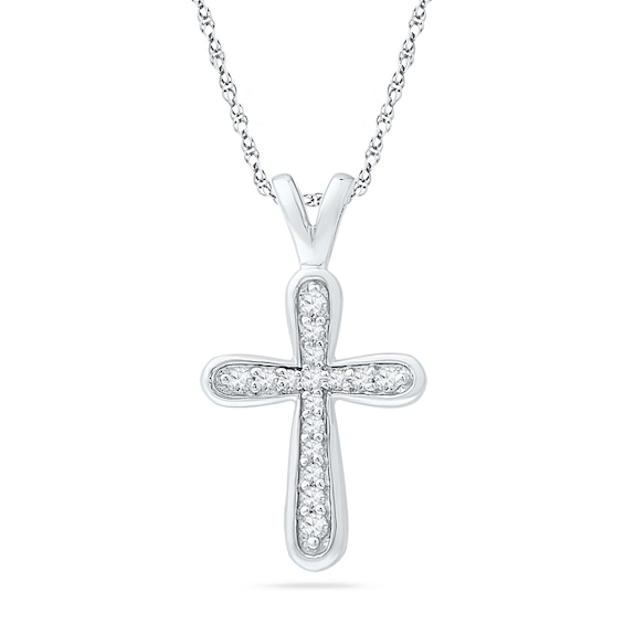 0.16 CT. T.W. Diamond Lined Cross Pendant in Sterling Silver