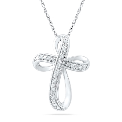 0.05 CT. T.W. Diamond Looping Cross Pendant in Sterling Silver