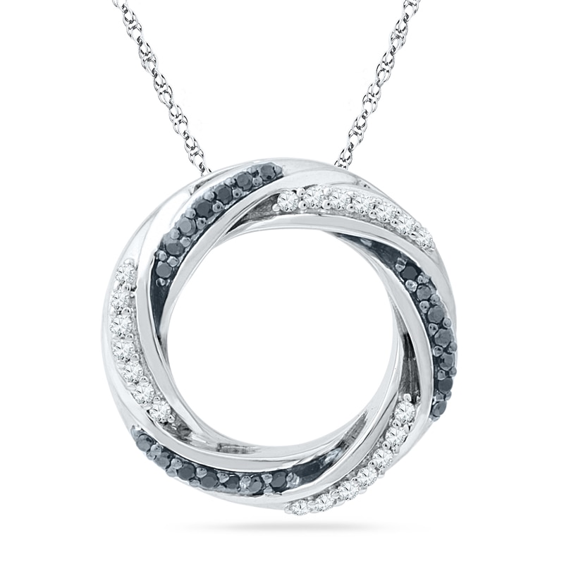 0.25 CT. T.W. Black and White Diamond Circle Pendant in Sterling Silver|Peoples Jewellers