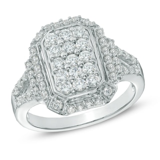 1.00 CT. T.W. Diamond Rectangular Cluster Ring in 10K White Gold