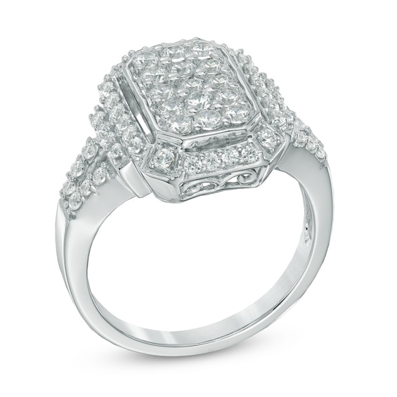 1.00 CT. T.W. Diamond Rectangular Cluster Ring in 10K White Gold