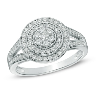 0.50 CT. T.W. Diamond Frame Cluster Ring in 10K White Gold