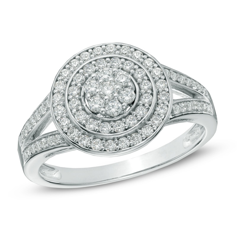 0.50 CT. T.W. Diamond Frame Cluster Ring in 10K White Gold|Peoples Jewellers