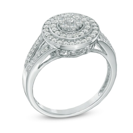 0.50 CT. T.W. Diamond Frame Cluster Ring in 10K White Gold