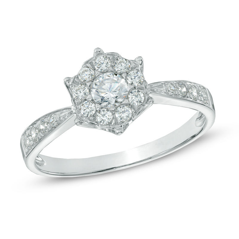 0.50 CT. T.W. Diamond Cluster Ring in 10K White Gold|Peoples Jewellers