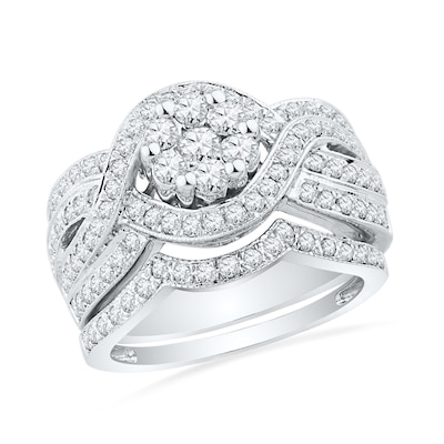 1.33 CT. T.W. Diamond Cluster Bridal Set in 10K White Gold