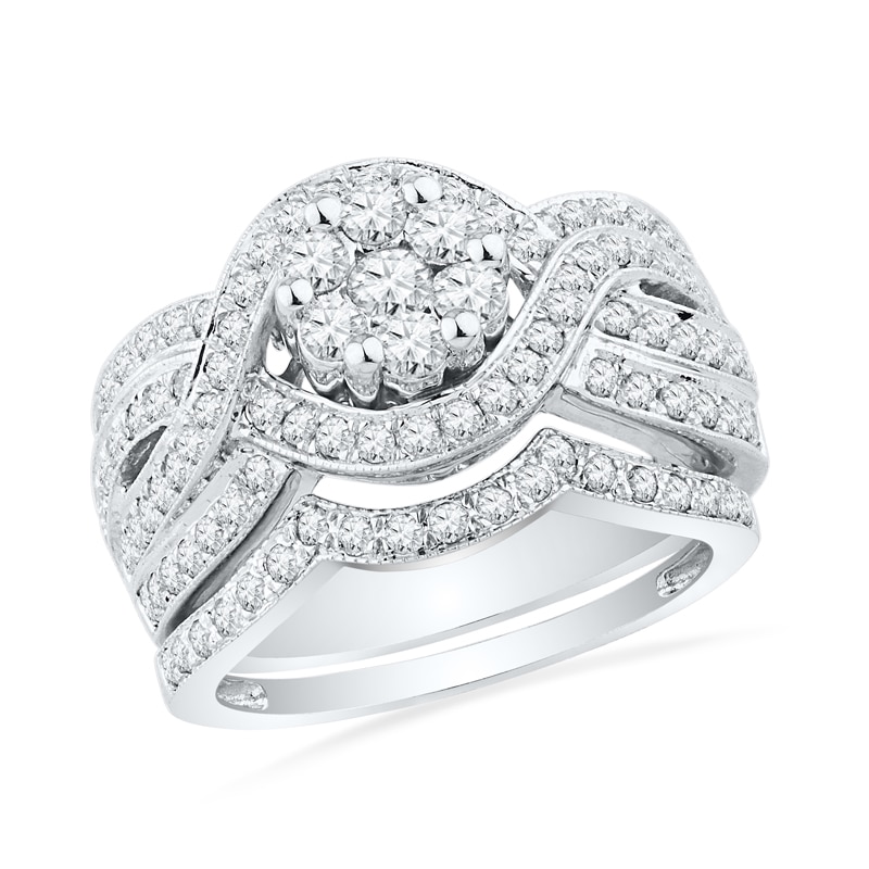 1.33 CT. T.W. Diamond Cluster Bridal Set in 10K White Gold|Peoples Jewellers