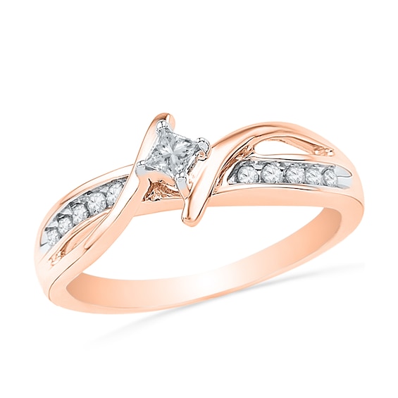 Diamond Promise Ring 1/10 ctttw in 10k Rose Gold and Rhodium Plated  Sterling Silver : : Clothing, Shoes & Accessories