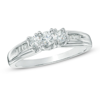 0.50 CT. T.W. Diamond Three Stone Ring in 10K White Gold