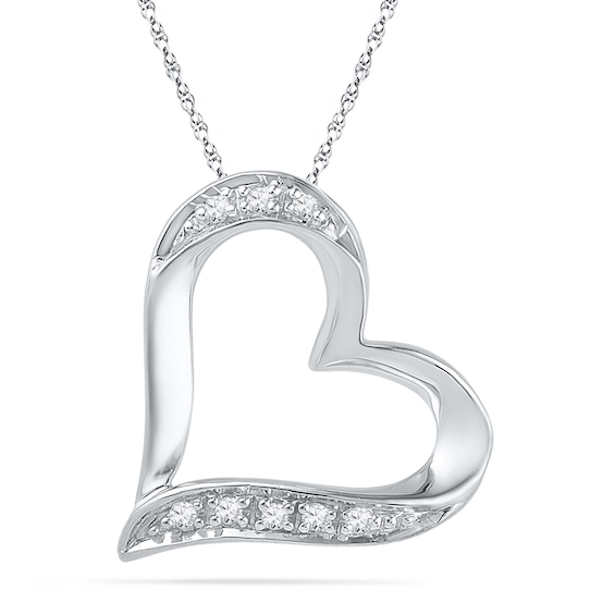 Diamond Accent Tilted Heart Pendant in 10K Gold