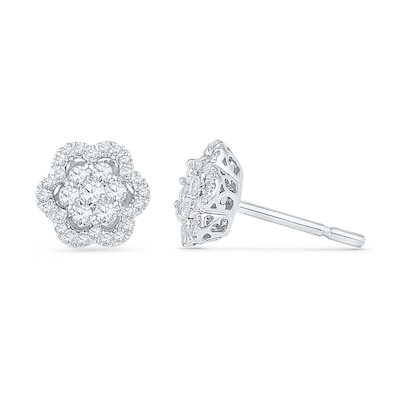 0.50 CT. T.W. Diamond Flower Cluster Stud Earrings in 10K White Gold