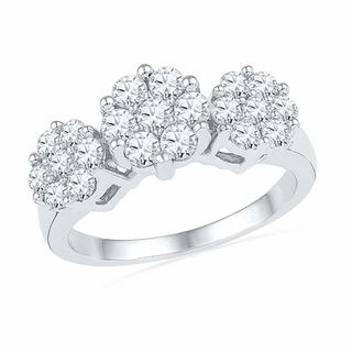 1.25 CT. T.W. Diamond Cluster Three Stone Bridal Set in 10K White Gold