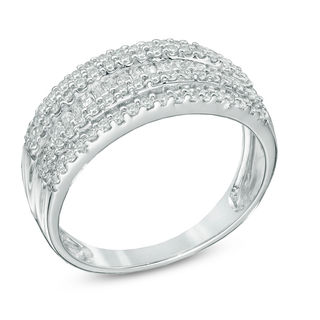 0.50 CT. T.W. Baguette and Round Diamond Layered Band in 10K White Gold