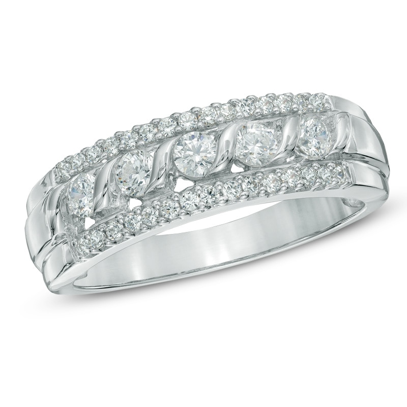 0.50 CT. T.W. Diamond Five Stone Swirl Anniversary Band in 10K White Gold|Peoples Jewellers