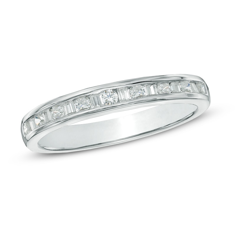 0.25 CT. T.W. Baguette and Round Diamond Alternating Band in 10K White Gold|Peoples Jewellers