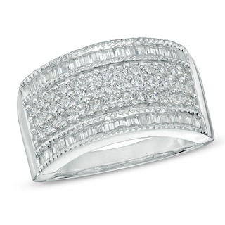 1.00 CT. T.W. Baguette and Round Diamond Multi-Row Band in 10K White Gold