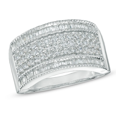 1.00 CT. T.W. Baguette and Round Diamond Multi-Row Band in 10K White Gold