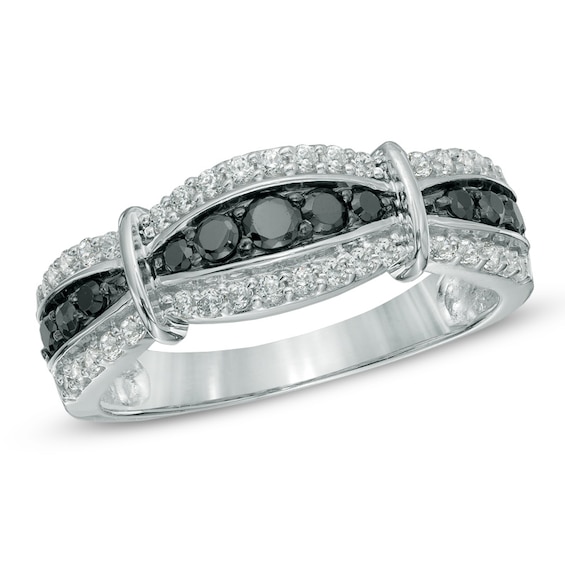 0.50 CT. T.W. Enhanced Black and White Diamond Fashion Band in Sterling Silver