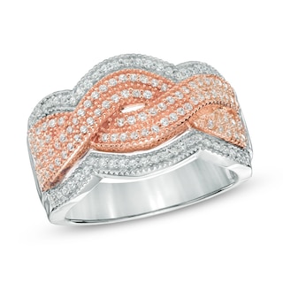 0.50 CT. T.W. Diamond Thick Braid Ring in Sterling Silver and 10K Rose Gold