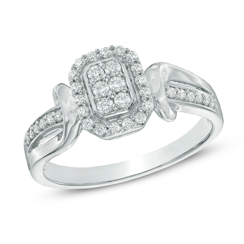 0.25 CT. T.W. Diamond Rectangular Frame Promise Ring in Sterling Silver|Peoples Jewellers
