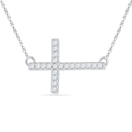 0.16 CT. T.W. Diamond Sideways Cross Necklace in Sterling Silver