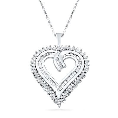 1.00 CT. T.W. Diamond Shadow Heart Pendant in Sterling Silver