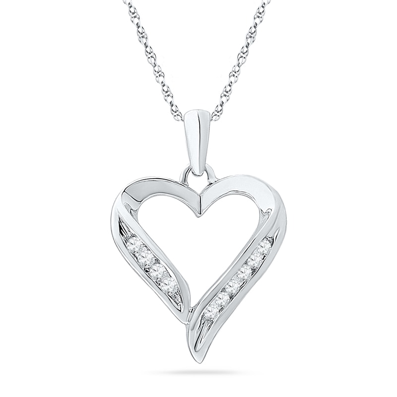 0.16 CT. T.W. Diamond Ribbon Heart Pendant in Sterling Silver